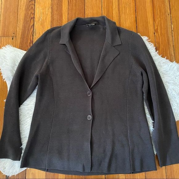 EILEEN FISHER Gray V-Neck Silk Blend Knit Button Down Sweater Blazer Jacket - Picture 7 of 7
